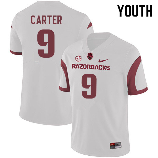 Youth #9 Taurean Carter Arkansas Razorbacks College Football Jerseys Sale-White - Click Image to Close